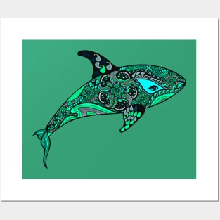 Green Orca Whale design Posters and Art